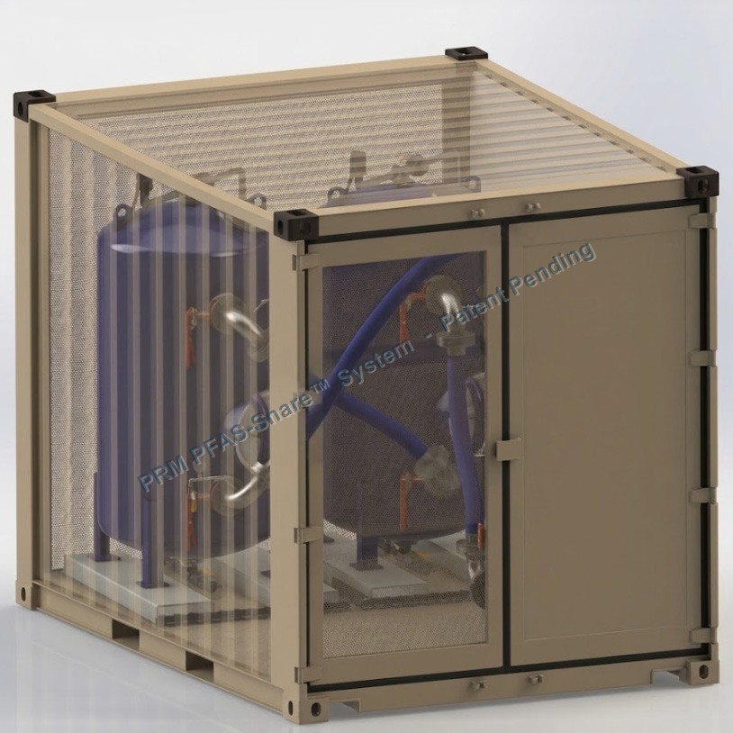 PFAS-Snare containerized water treatment system with twin media vessels inside its enclosure