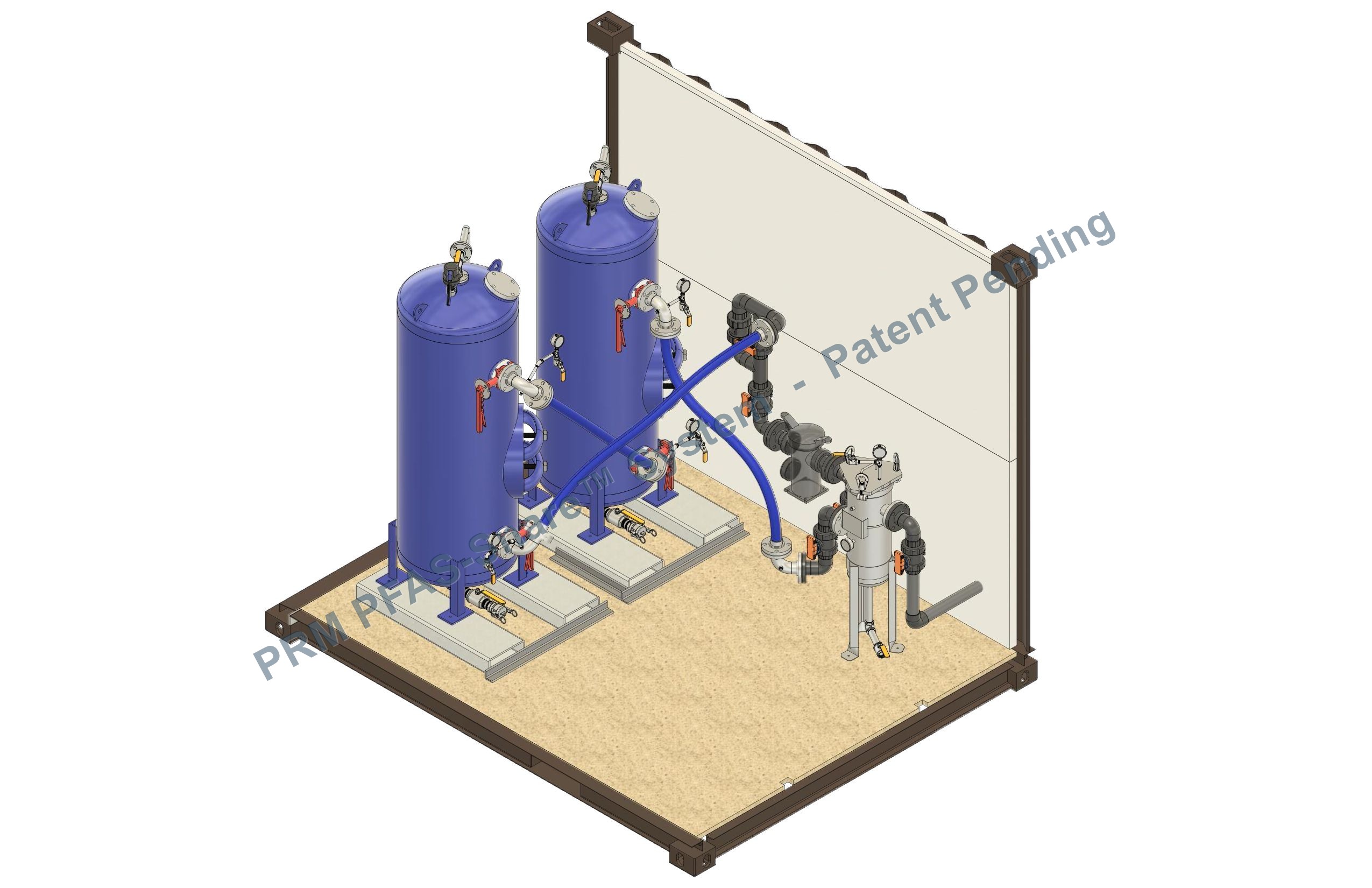 3D isometric view of the PFAS-Snare containerized treatment system
